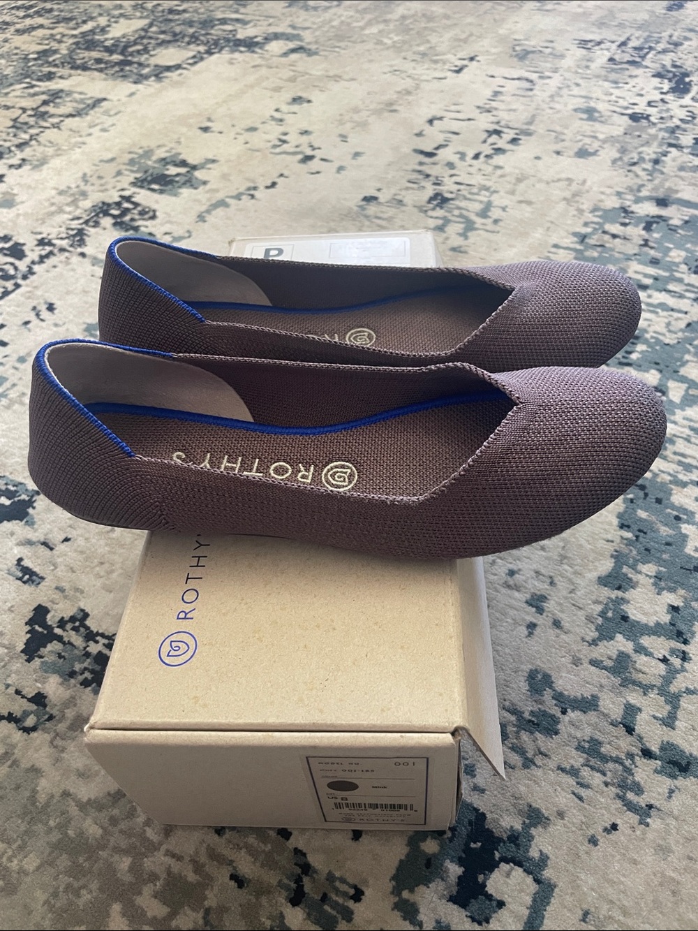 Rothy's Brown Knit Ballet Flats with Blue Trim